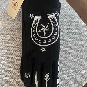 Black Gloves with White Embroidery